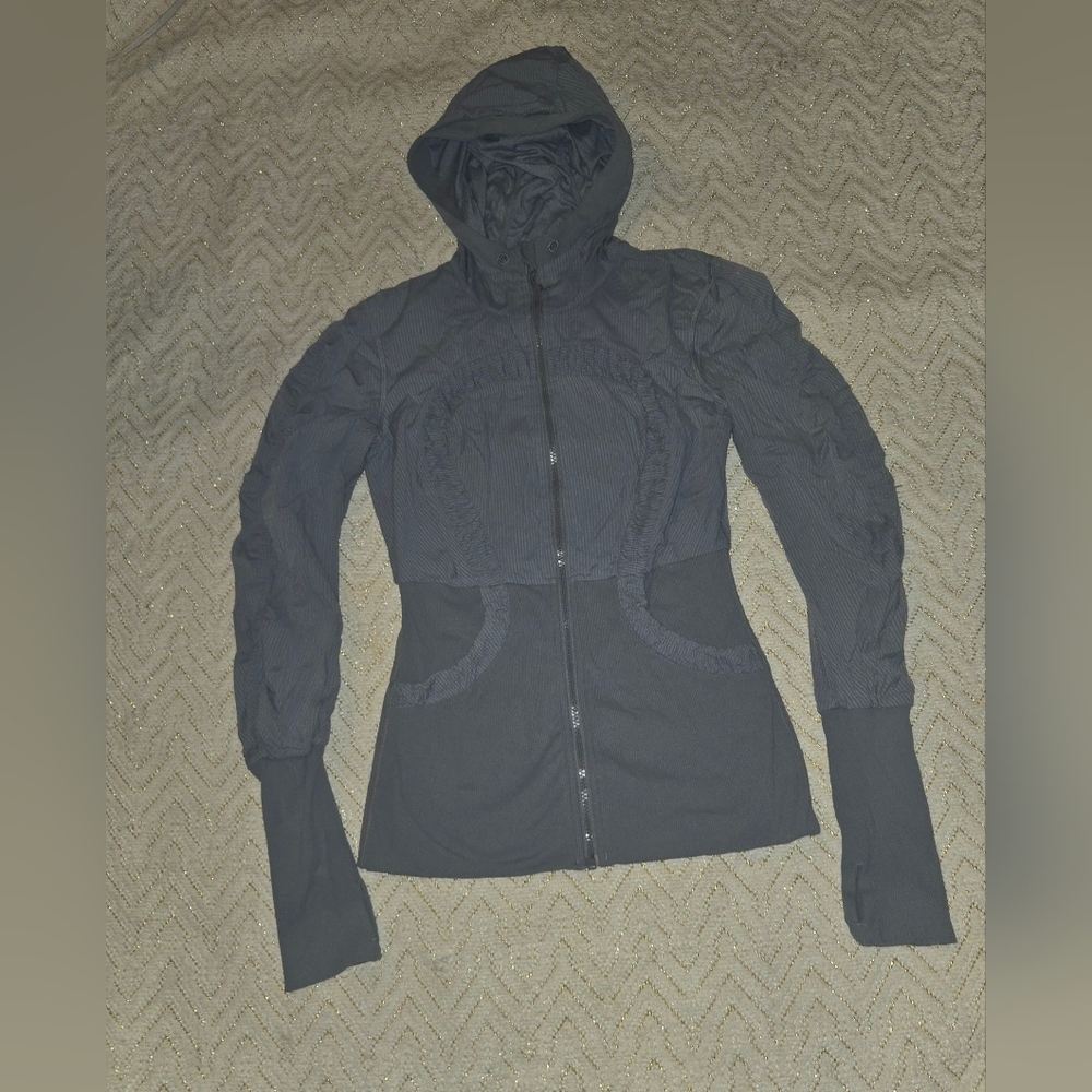 Lululemon Grey Hooded Jacket with Zip Closure